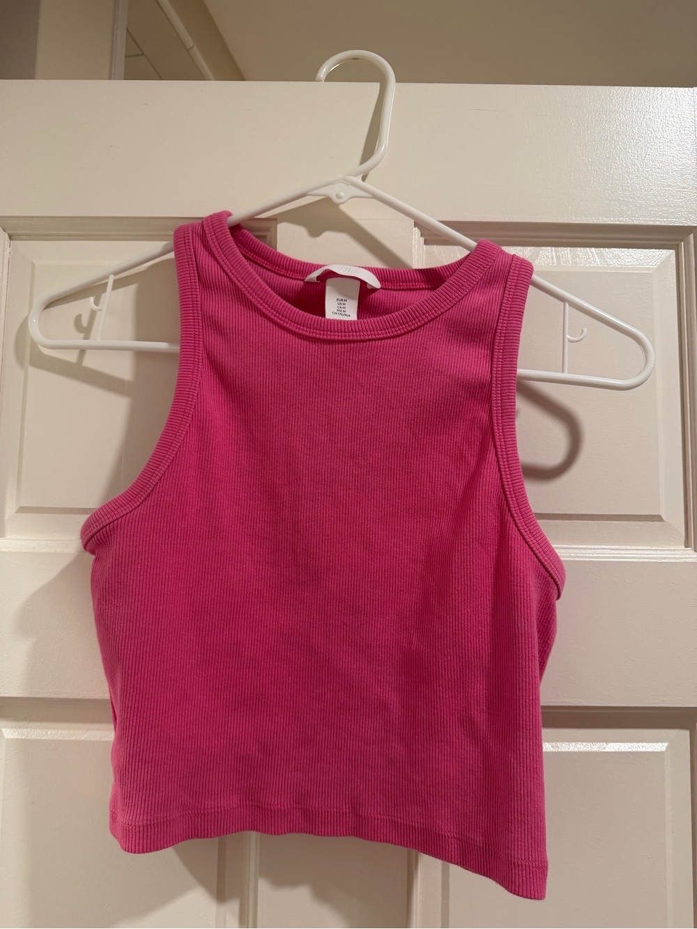 H&M Hot Pink Ribbed Cropped Tank Top